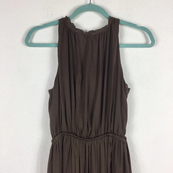 Zara Empire Waist Brown Satin Open Back Slit Maxi Dress Size XS - Picture 4 of 16